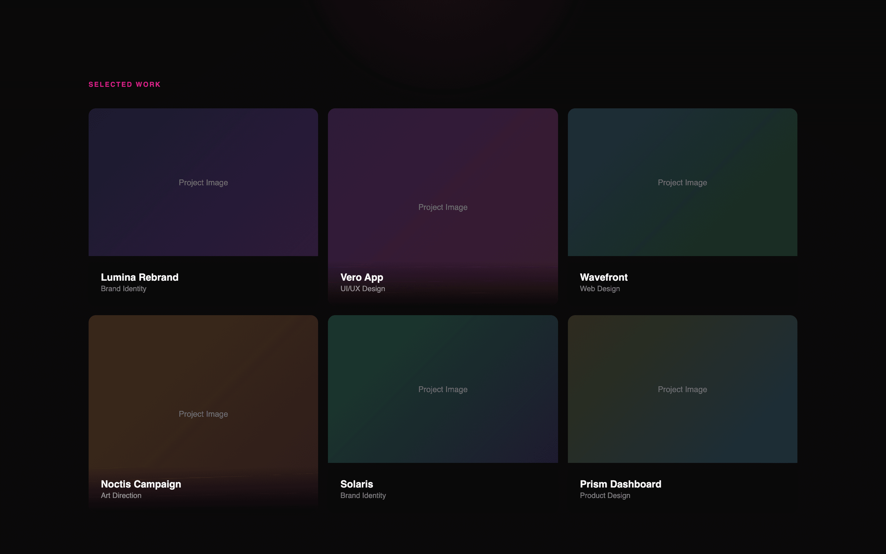 Work grid with filterable project thumbnails and categories