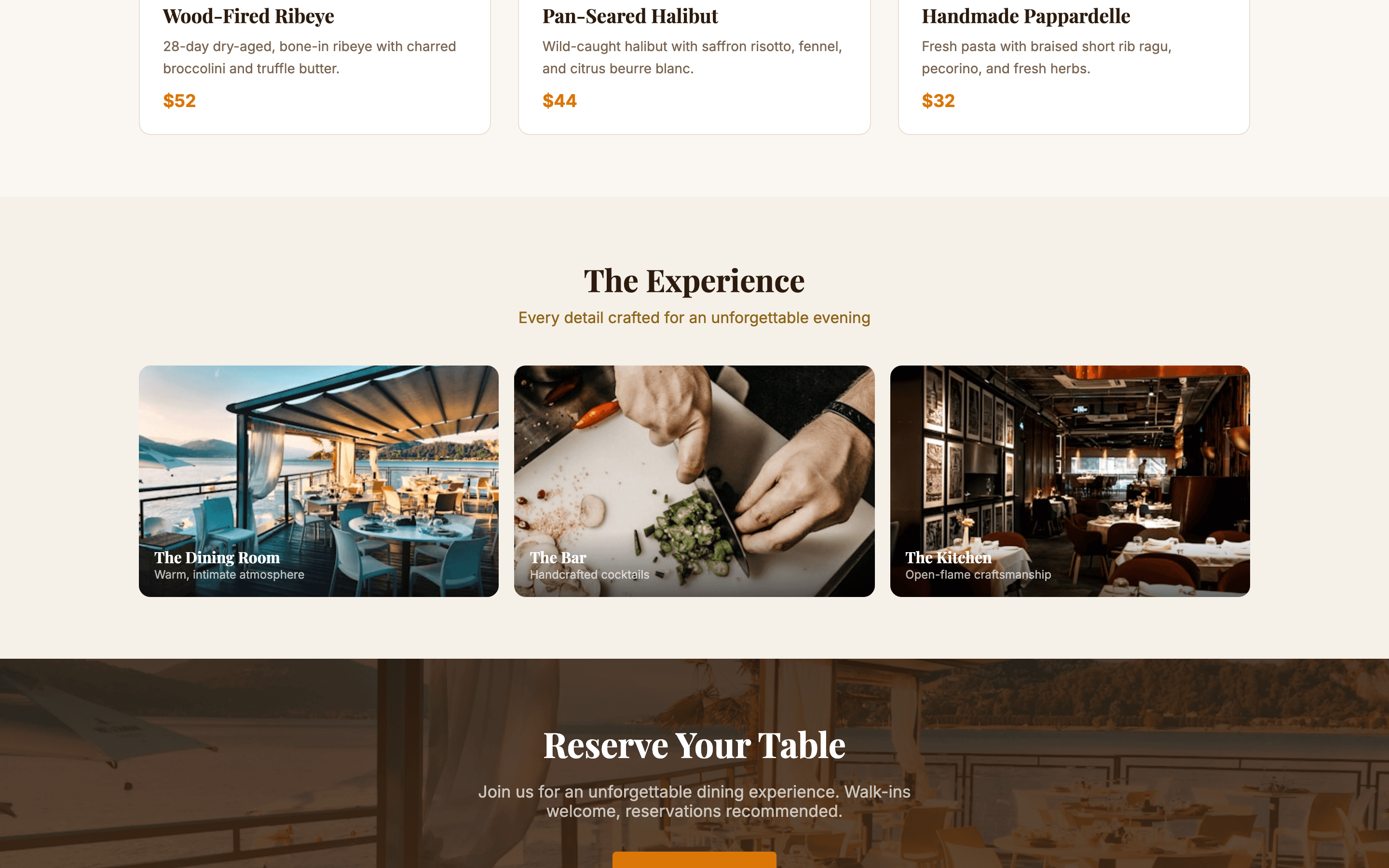 Online reservation form with date, time, and party size